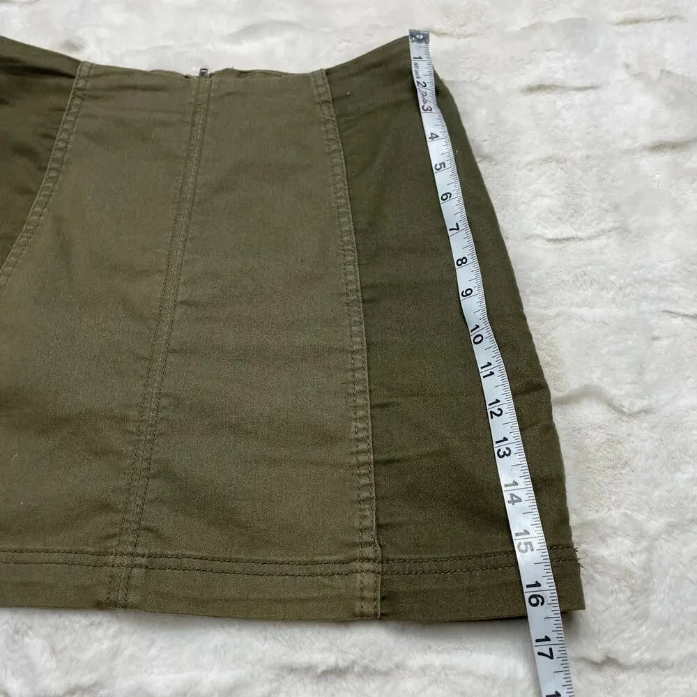 🔥Free People Modern Femme Army Green Mini Skirt Two Tone Size 6 Y2K Boho Chic